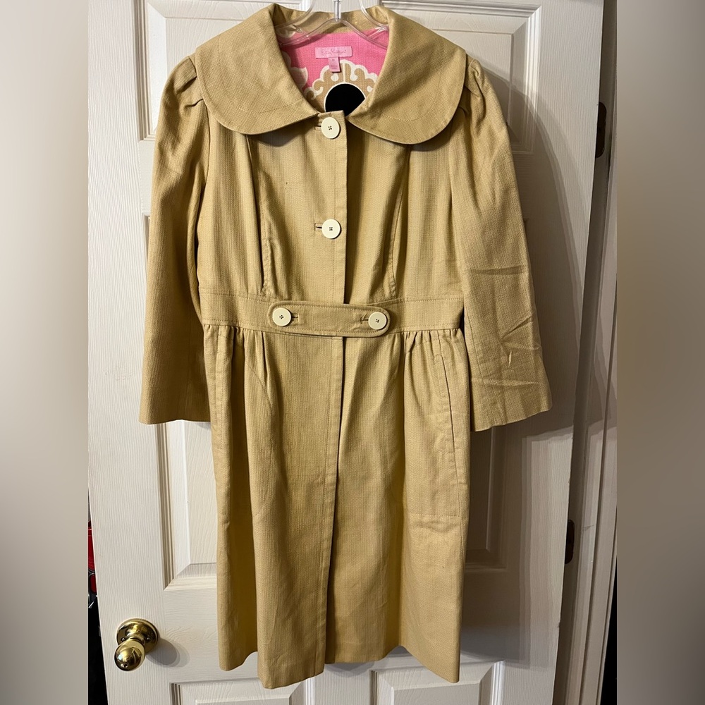 Vintage Lilly Pulitzer Stylish Camel Linen Coat with 3/4 Sleeves